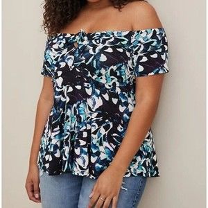 Torrid Babydoll Super Soft Tie-Front Off-Shoulder Top Floral Size 4 NWT